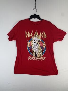 Lotus Fashion Shirt Mens Large Red Dreamer Leopard Graphic Rock Tee T-Shirt